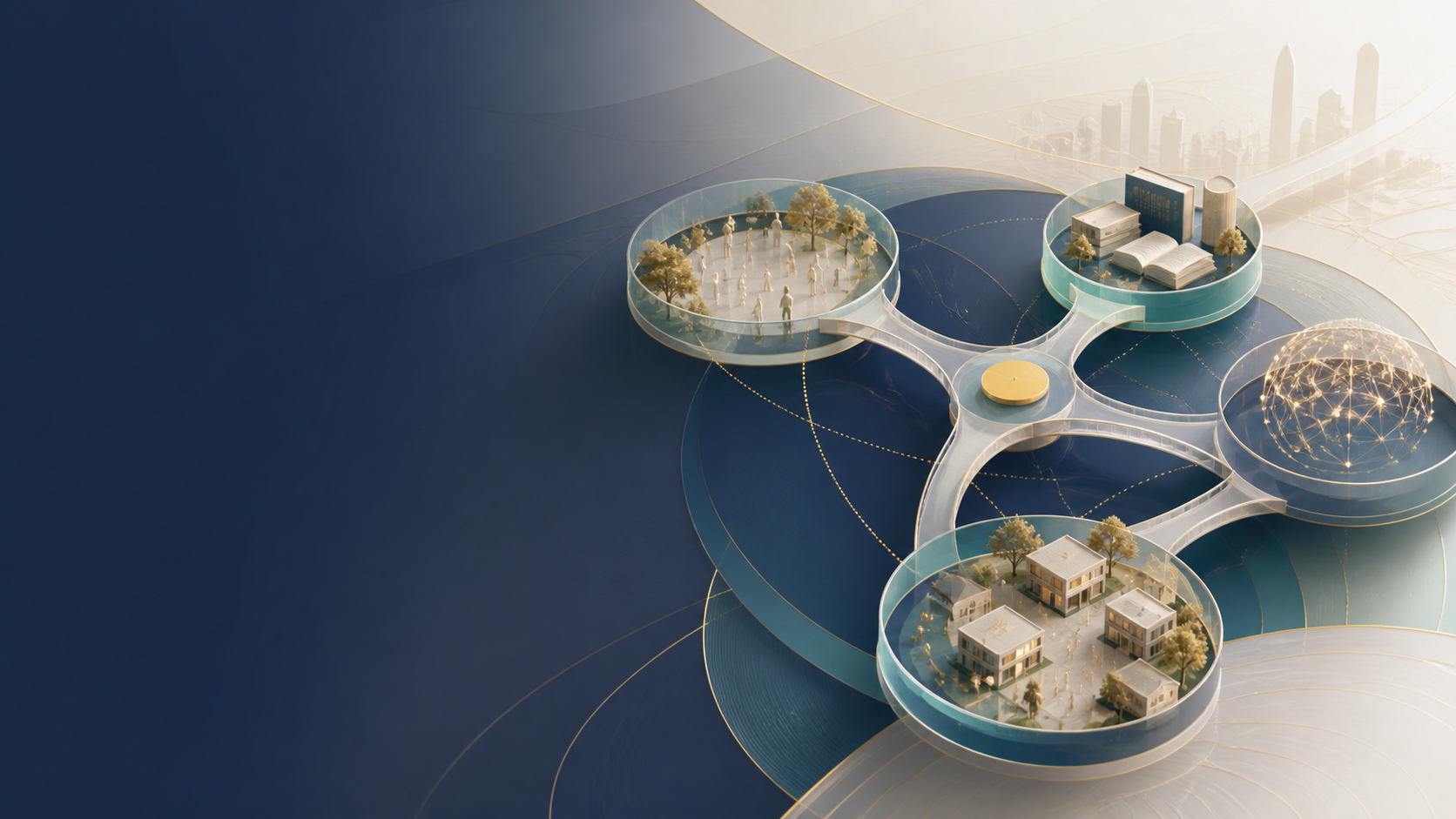 Abstract connected ecosystem of community, knowledge, business and AI